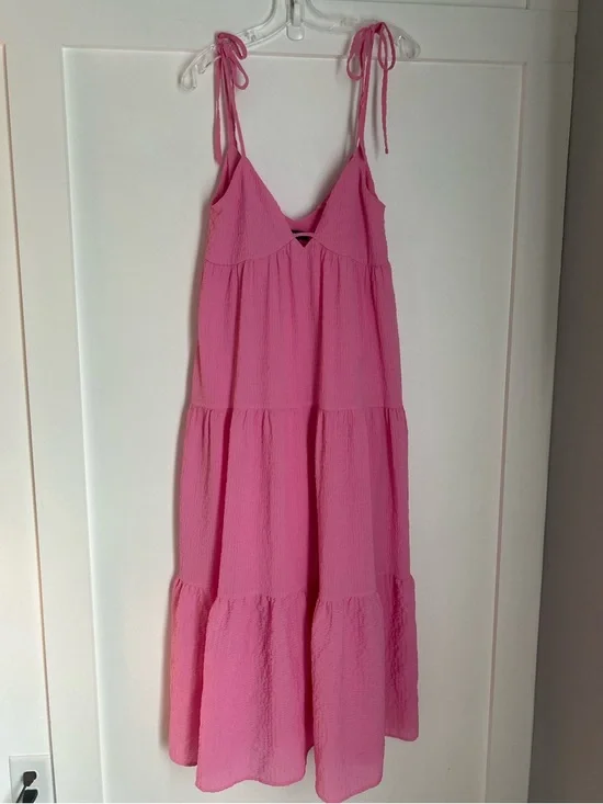 Lulu's Hot Pink Tiered Maxi Dress with Tie Straps - Picture 1 of 16
